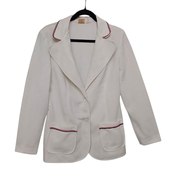 Vintage Ko Ko Knits White Knit Blazer with Red & Navy Trim Medium (8-10) - Picture 2 of 10